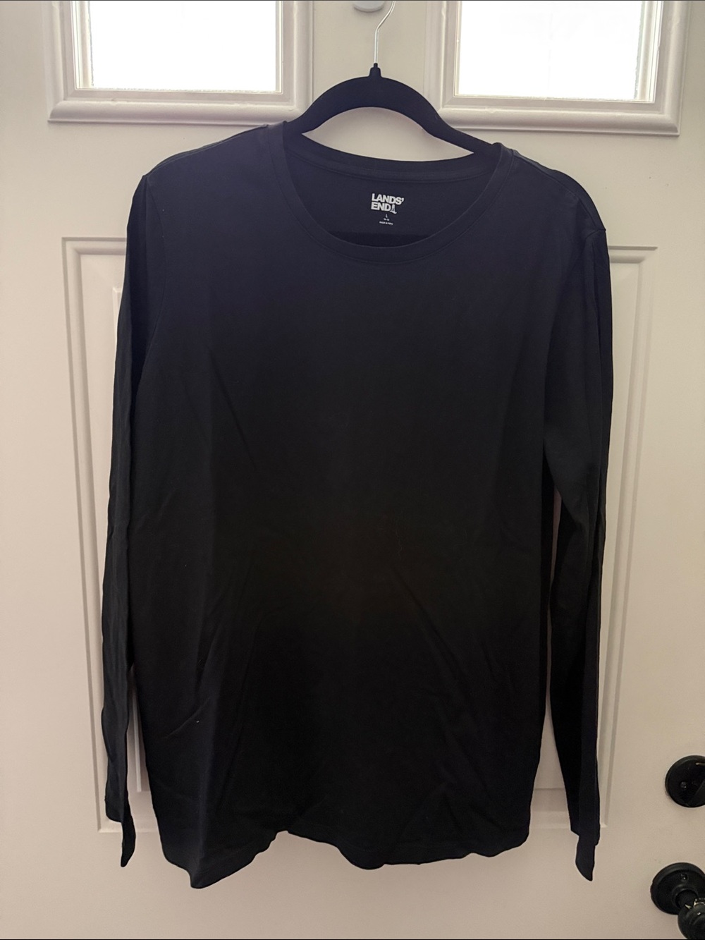 Lands' End women’s Supima Cotton Long-Sleeve Crewneck Tee in Black